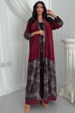 عباية مخمل قطيفة برغندي