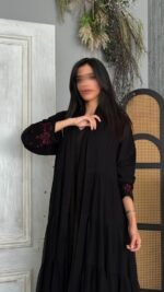 ⁦عباية شيفون بتطريز الأطراف عنابي⁩ - الصورة ⁦5⁩