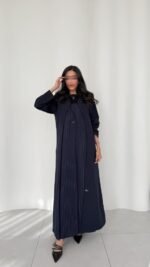 ⁦عباية بليزر كريب وكتان كحلي⁩ - الصورة ⁦3⁩