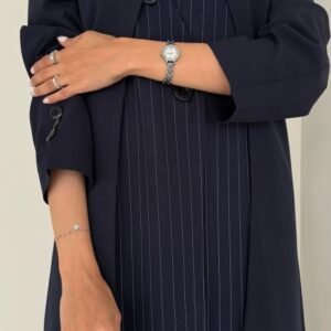 عباية بليزر كريب وكتان كحلي